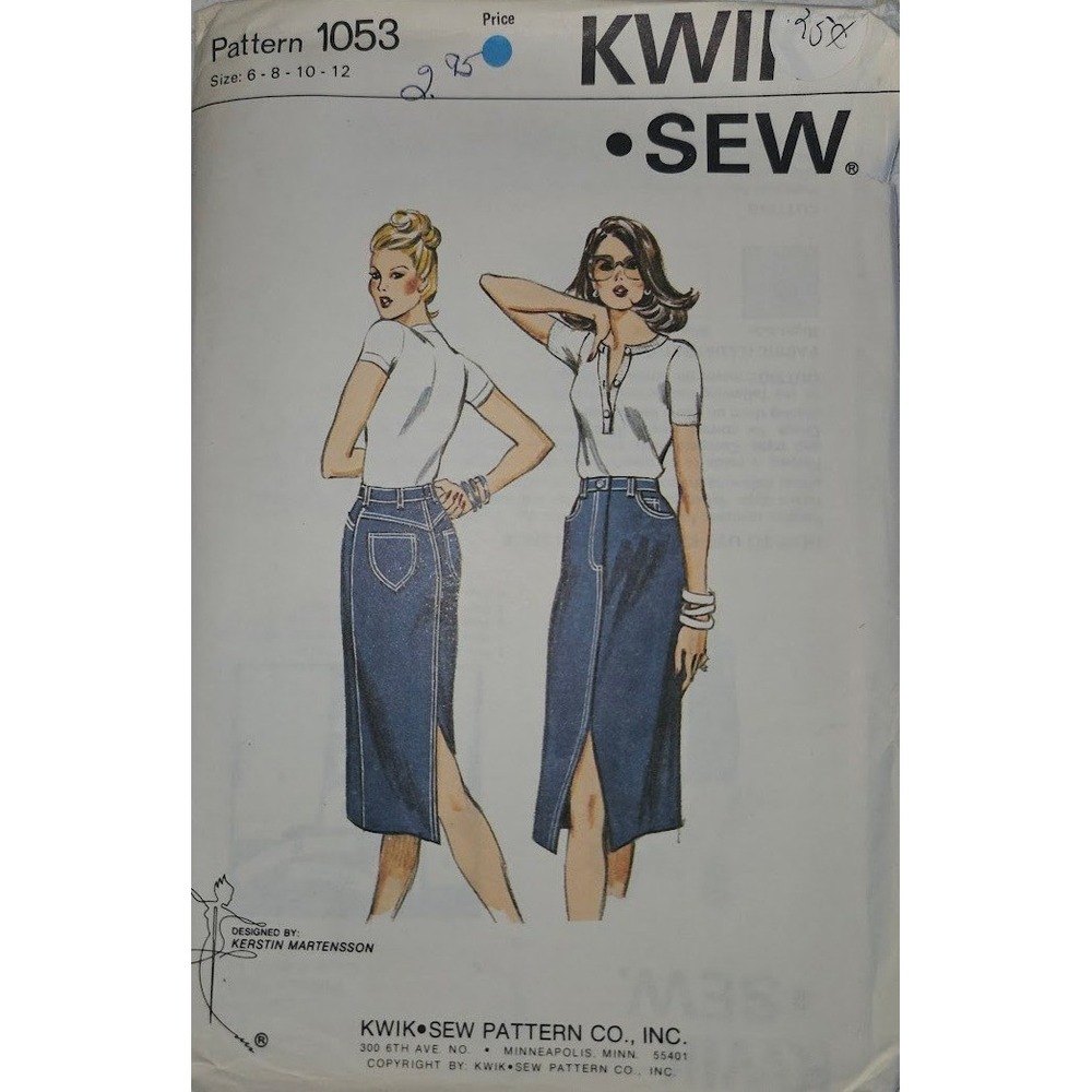 Kwik Sew 1053 Sewing Pattern Women Jean Skirt Denim Style Front Slit Size 6-12